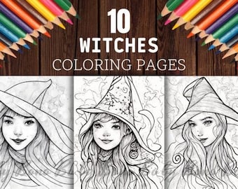 Witches Coloring Pages, Beautiful Women Graphics, 10 pages