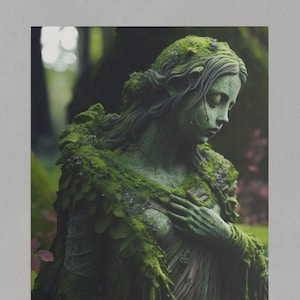 Statue wrapped with moss | Forest wall art moss | Mother nature art | Hanging moss wall art | Digital print mother earth