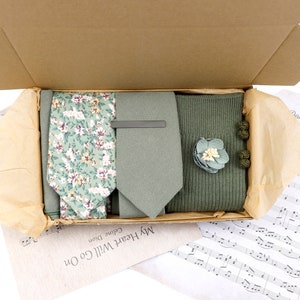 Sage (solid) and Floral Sage Tie and Sock Groom Set