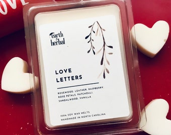 Love Letters Soy Wax Melts: Rosewood, Leather & Raspberry Scent