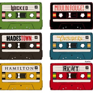 Broadway Musical Inspired Cassette Tape Keychains - Wicked, Hadestown, Hamilton, Moulin Rouge!, The Outsiders, Rent