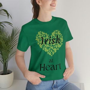 Irish at heart St. Patrick&#39;s Day T-shirt, Green St. Patrick&#39;s Day Heart Shirt, Ladies t-shirt
