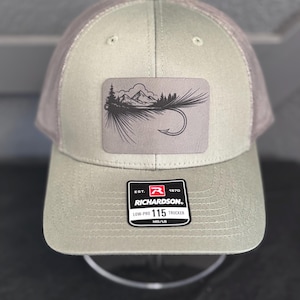 Fly Fishing Leather Patch Hat – Richardson 115 Low-Pro Trucker | Mountain Wilderness Patch Cap | Outdoorsman Gift | Fishing Hat | Adjustable