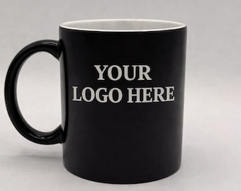 Custom Logo Coffee Mug – Personalized Business Mug | Laser Engraved Black Ceramic Cup | Company Logo Mug | Custom Branding Drinkware