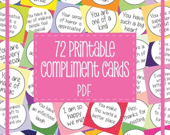 72 tarjetas de cumplidos imprimibles, descarga instantánea, tarjetas de amabilidad, agradecimiento, afirmaciones positivas, notas de ánimo, tarjetas digitales