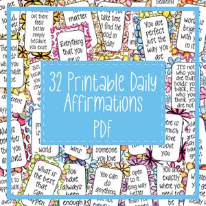 32 Printable Floral Daily Affirmation Cards, Positive Self-Love Affirmations, Instant Download, Motivational Cards, Inspirational