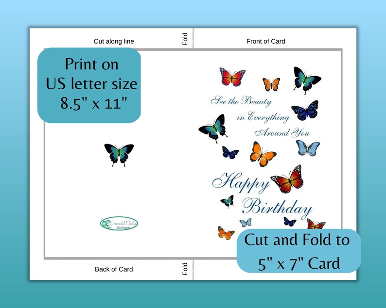 Butterfly Happy Birthday Card Printable - Etsy