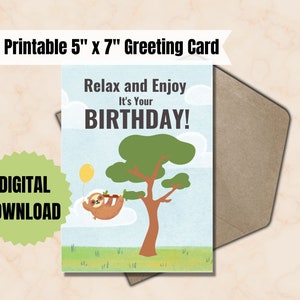 Whimsical Sloth Birthday Card Printable