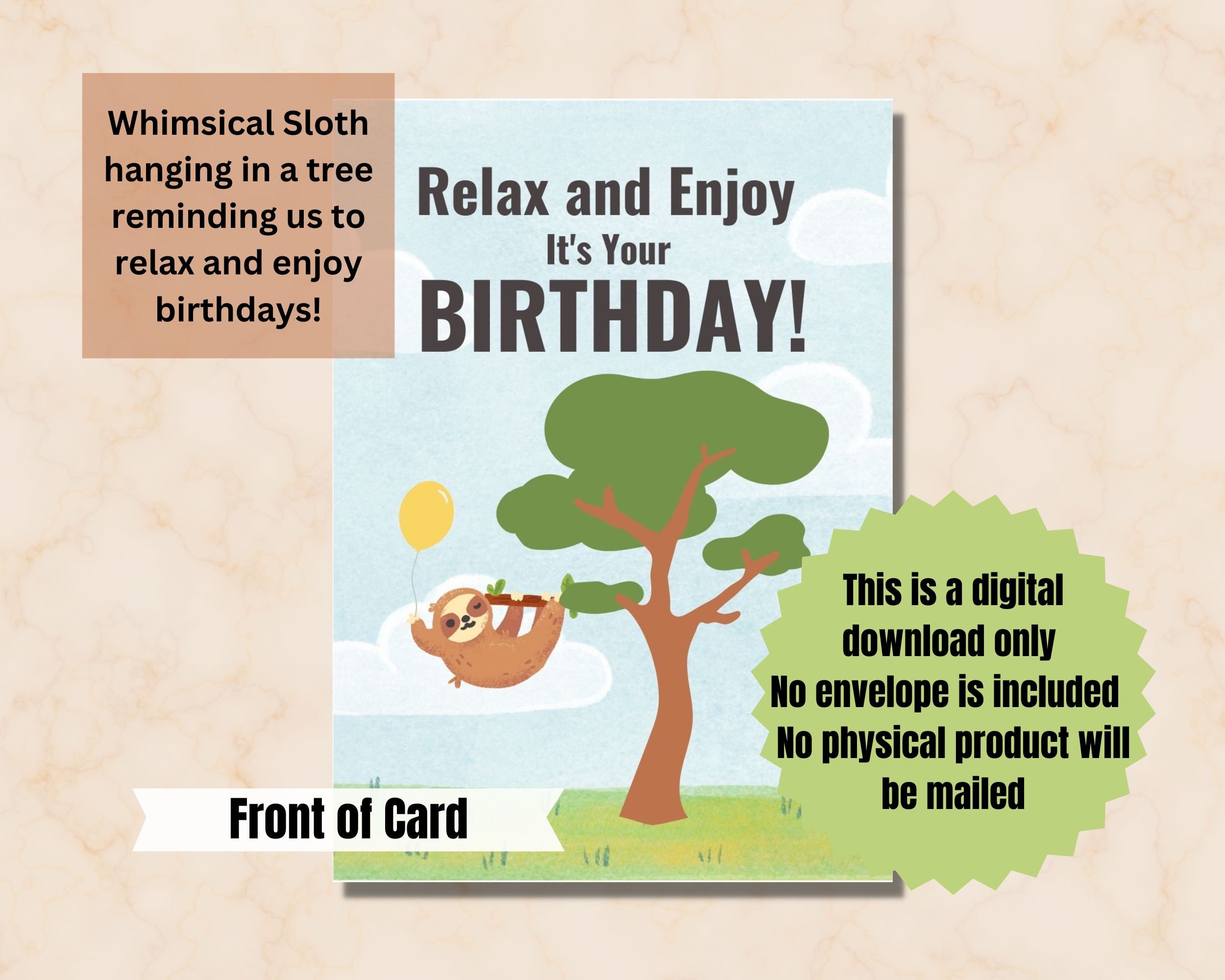Whimsical Sloth Birthday Card, Instant Download Printable Card - Etsy