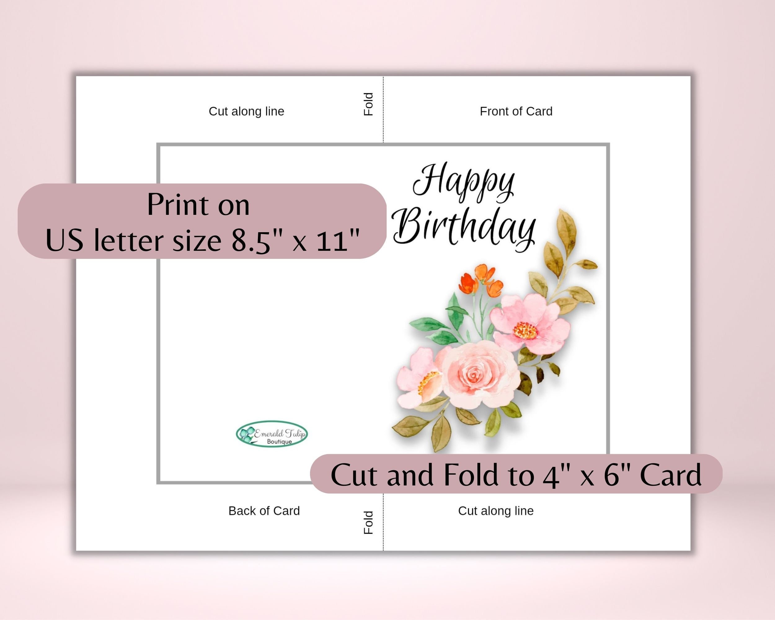 Floral Happy Birthday Card, Instant Download Printable Card - Etsy