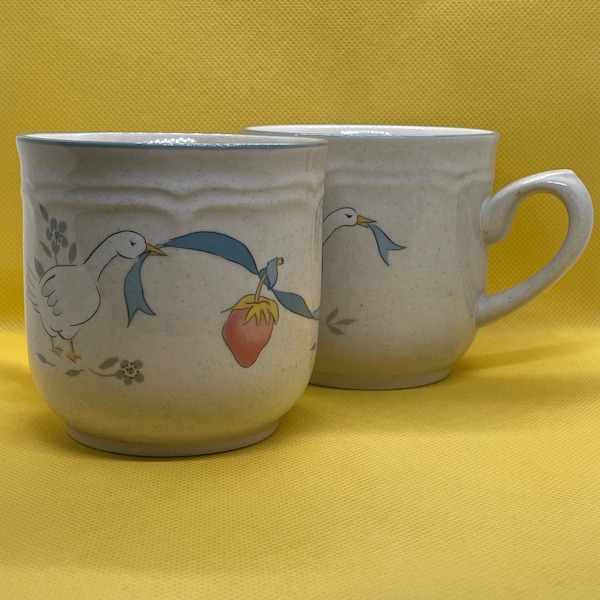 1980s International Stoneware 'Marmalade' goose 8oz mugs, set of two, made in Japan