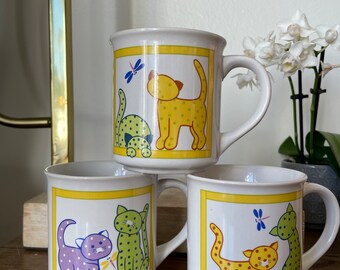 Vintage 1980s cartoon cat mugs - set of 3