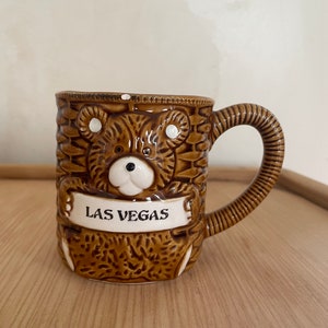 Vintage Las Vegas Teddy Bear Basket Weave Souvenir Mug