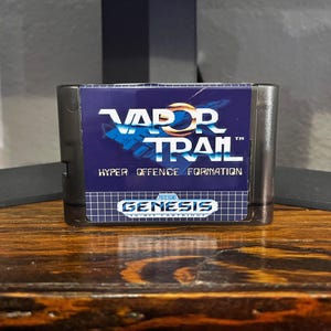 Vapor Trail Repro Sega Genesis Video Game Cartridge w/ Custom Clear Smoke Grey Shell