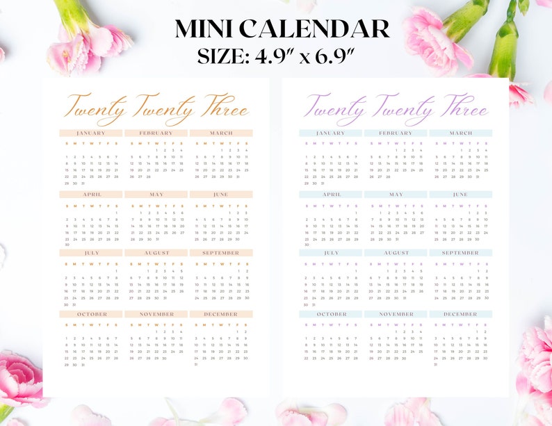 2023 Mini Calendar Printable Mini Calendar 2023 Yearly Etsy