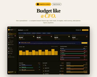 BudgetOS Finance Dashboard – AI Insights, Debt Tracker, Savings Goals (Digital Download)