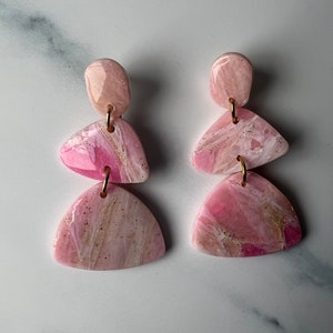 Rose Quartz-Inspired Dangle Earrings | Handmade Geometric Polymer Clay Jewelry