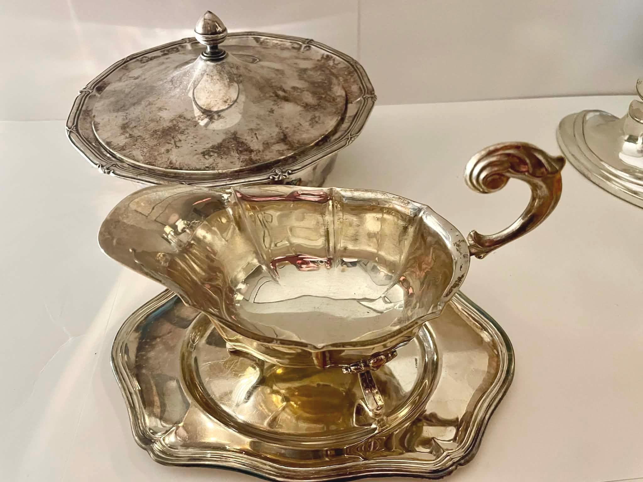 Primans Royal‑style Swedish Silvered Serving Set – Sauce Boat + Lidded Dish ...