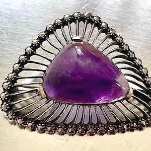 Ensemble de colliers vintage suédois avec broche en améthyste – Bijoux brutalistes en argent