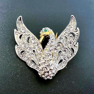 Vintage Attwood and Sawyer swan brooch Swarovski Crystal Brooch  Collectible Jewelry Unsigned