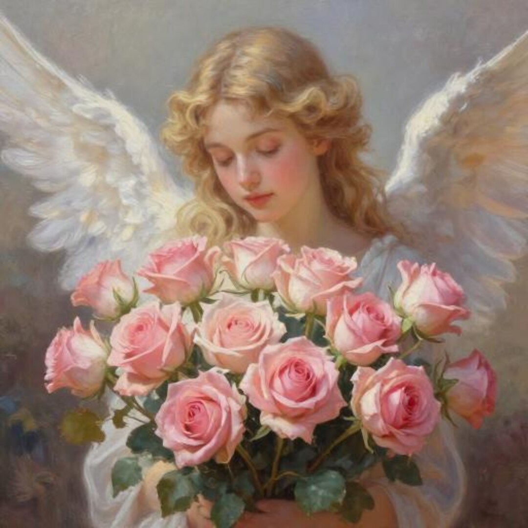Angels And Roses Christian Angel Cards With Roses (5 Cards A6 Digital Files, Instant ...