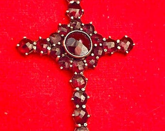 Vintage Vermeil Garnet Cross Pendant – Boho Christian Necklace