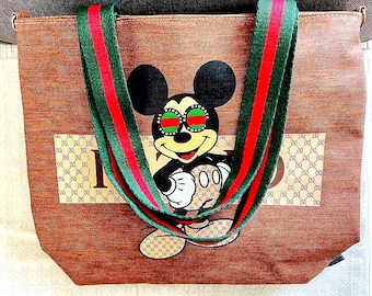 Inspiriert von Gucci × Disney Micky Maus Beuteltasche - Sammlerangebote Eingeladen 36x42 Zentimeter 2 Griffe 69 cm, wie neu