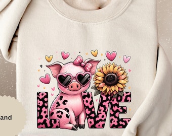 Pig Lover Sweatshirt, Love Leopard Print Shirt For Women, Funny Animals Valentine Sweatshirt, Cute Farm Lover Gift, Funny Valentine Shirt