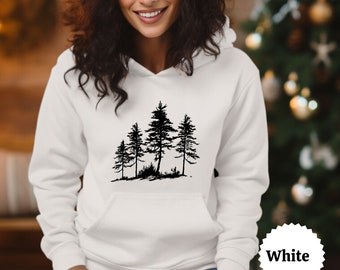 Pine Tree Hooded Sweatshirt, Evergreen Trees, Gift for Nature Lover, Travel, Hiking Shirt, Nature Crewneck Sweatshirt for Unisex Hoodie