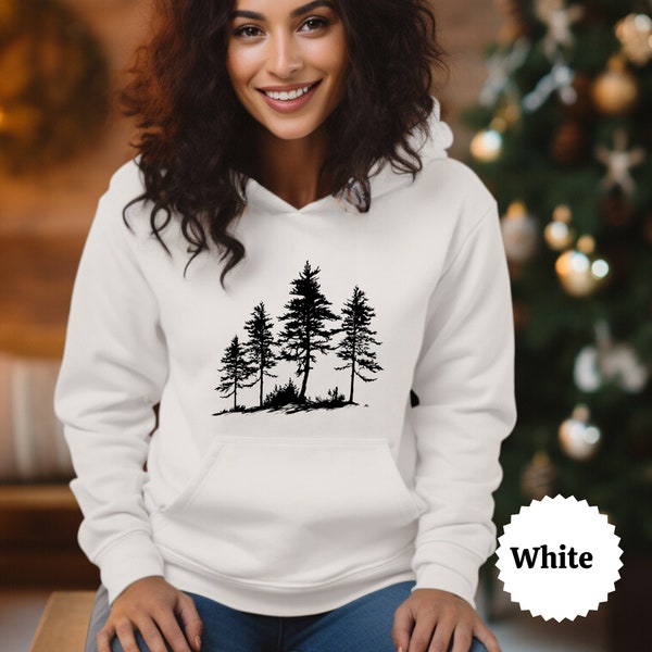 Pine Tree Hooded Sweatshirt, Evergreen Trees, Gift for Nature Lover, Travel, Hiking Shirt, Nature Crewneck Sweatshirt for Unisex Hoodie