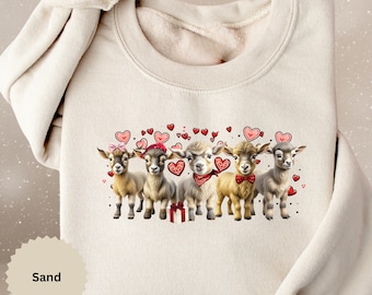Goats Valentines Day Sweatshirt, Farm Animal Shirt, Farmers Valentines Day Tee, Goat Lover Hoodie GIft, Cute Goat Family Valentine Shirt