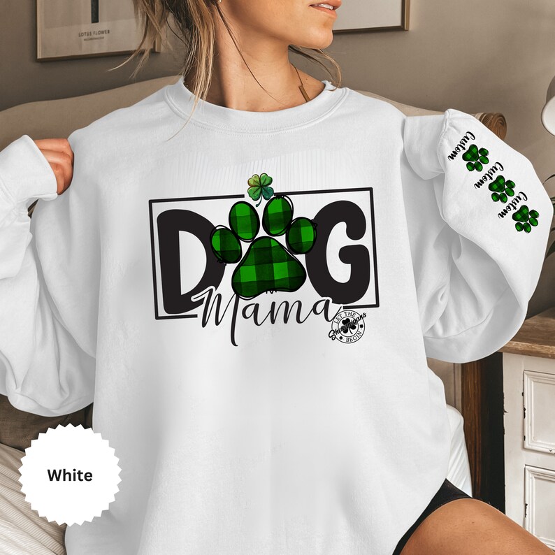 Lucky Dog Mom Custom Sweatshirt, Dog Name on Sleeve Hoodie, Dog Mom