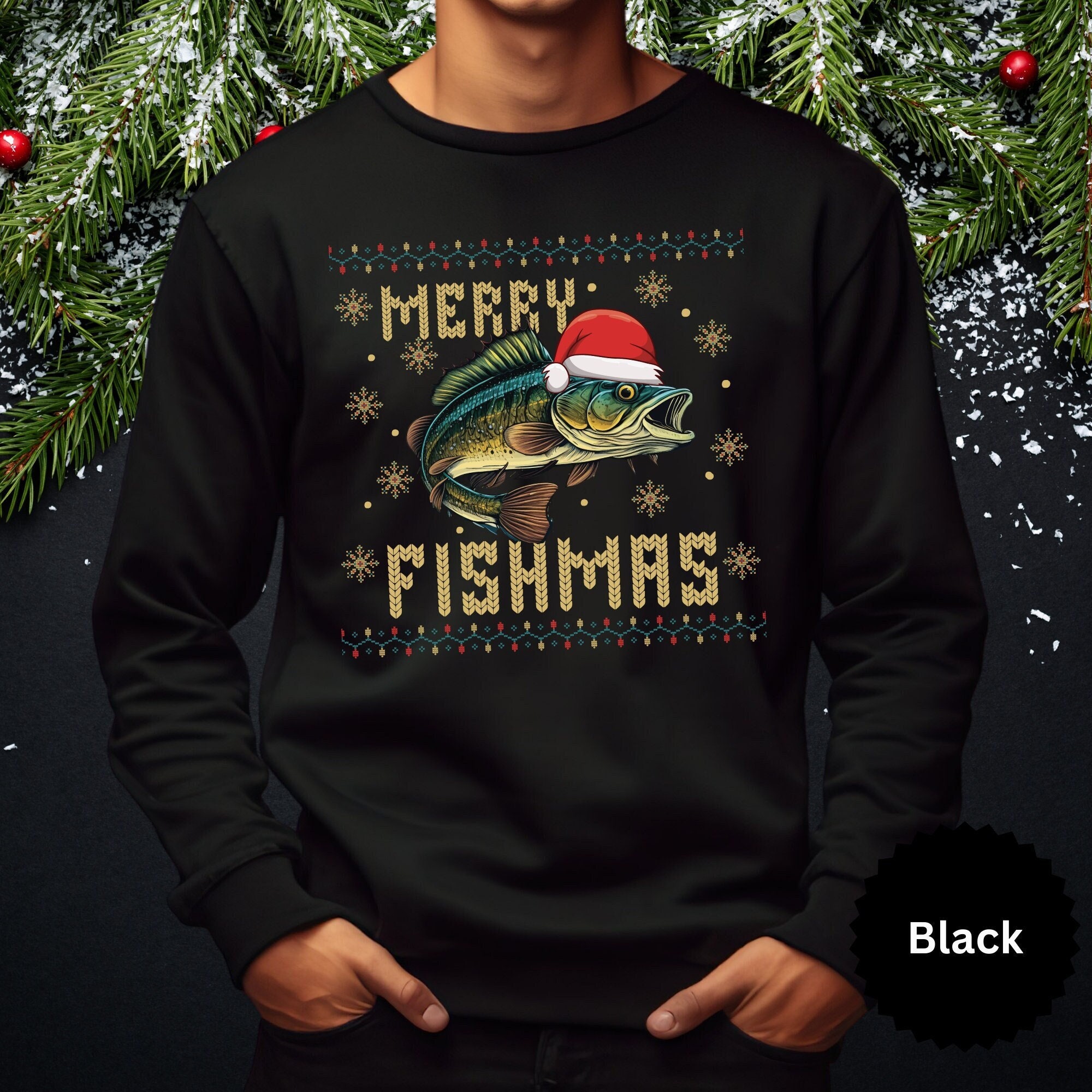 Merry Fishmas Ugly Sweatshirt, Festive Fisherman Shirts, Gifts for