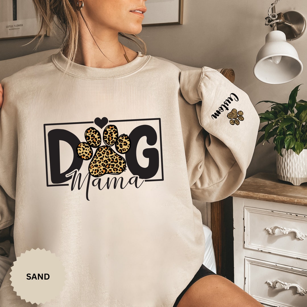 Dog Mom Custom Leopard Print Sweatshirt, Dog Name on Sleeve Hoodie, Dog ...