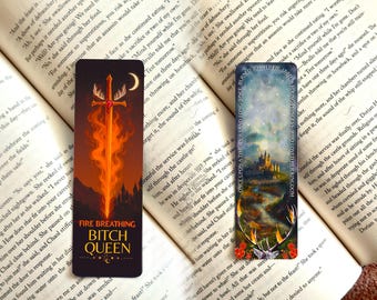 Segnalibro fantasy / Regina stronza sputafuoco / Ispirato a ToG / Segnalibro olografico / Regalo per lettori / Doppia faccia