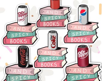 Soda and Spicy Books, Sticker, Literary Sticker, Laptop Decal, Water Bottle Sticker, Cute Trendy Vinyl Sticker, Book Lover