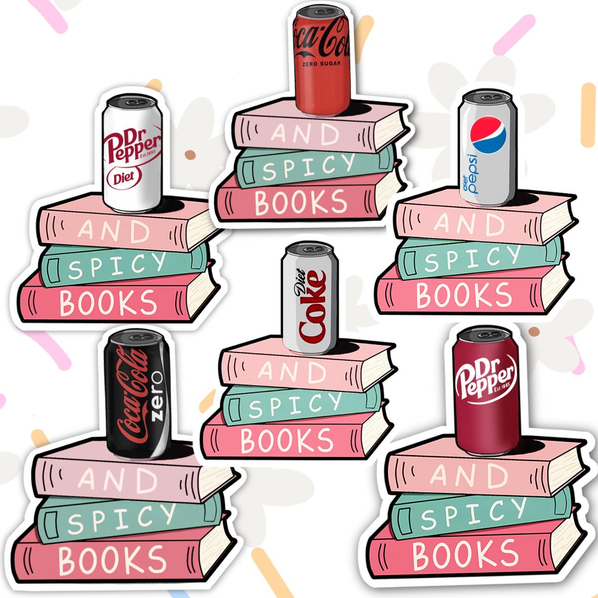 Soda and Spicy Books, Sticker, Literary Sticker, Laptop Decal, Water Bottle Sticker, Cute Trendy Vinyl Sticker, Book Lover