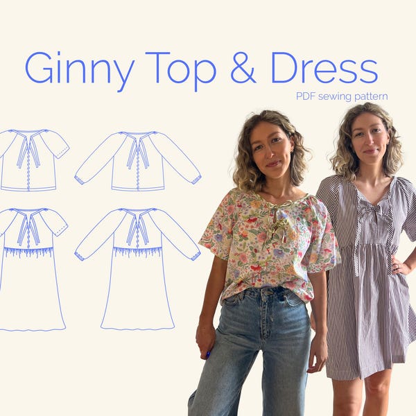 PDF Schnittmuster Ginny Top and Kleid , anfängerfreundlich, Größe inclusive Schnittmuster