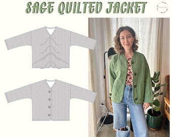 Patrón de costura PDF de chaqueta Sage (tallas 4-24), Patrón de costura de chaqueta acolchada, Patrón digital. Archivos A4, US Letter, A0 y proyector.