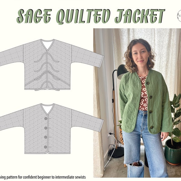 Sage Jacket PDF Sewing Pattern (Sizes 4-24), Quilted Jacket Sewing Pattern, Digital Pattern. A4, US Letter, A0 and projector files.