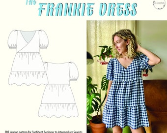 Frankie Dress PDF Sewing Pattern - Size 4-24 AU. Buffet mini dress for beginner to intermediate sewists.