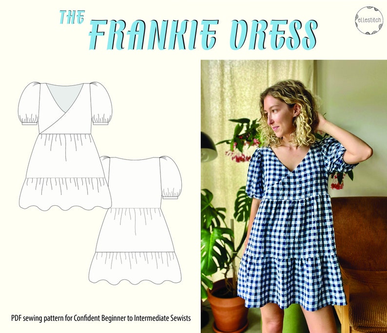 Frankie Dress PDF Sewing Pattern Size 4-24 AU. Buffet mini dress for beginner to intermediate sewists. zdjęcie 1