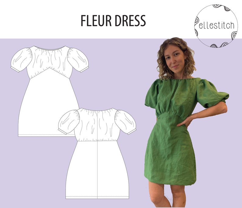 Intermediate Sewing Pattern Fleur Dress Digital Sewing Pattern, size 6-24 AU, Puff Sleeve Dress ...