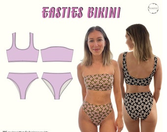 Patrón de costura de bikini Easties (tallas 4-24), patrón de costura para principiantes, patrón de trajes de baño digital. A4, Carta EE.UU. y A0.
