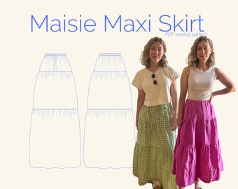 Maisie Maxi Skirt PDF Sewing Pattern. Beginner friendly and size inclusive tiered skirt sewing pattern.