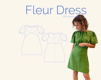 Fleur Dress Digital Sewing Pattern, (Size 6-28 AU), Puff Sleeve Dress, Beginner to Intermediate Sewing Pattern.