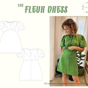 Fleur Dress Digital Sewing Pattern, Size 6-24 AU, Puff Sleeve Dress, Beginner to Intermediate Sewing Pattern. image 1