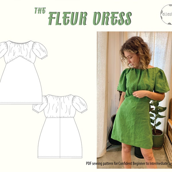 Fleur Dress Digital Sewing Pattern, (Size 6-24 AU), Puff Sleeve Dress, Beginner to Intermediate Sewing Pattern.