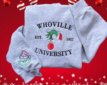 Christmas Sweatshirt,Whoville University Sweatshirt,Christmas Sweatshirt,Embroidered Sweatshirt