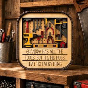 Regalo personalizado para papá, abuelo o papi, adorno de madera 3D para estante, regalo del Día del Padre de parte de los niños, decoración para repisa, letrero de 6x6